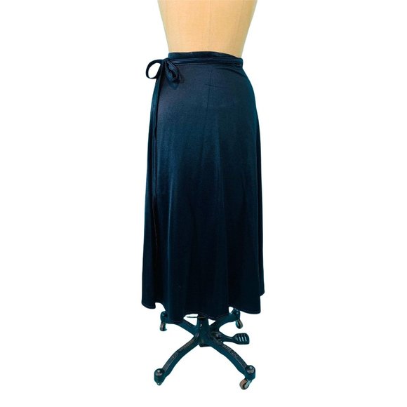 Vintage 70s Wrap Skirt Womens XXS Black Shiny Spandex Spalding - Picture 8 of 10